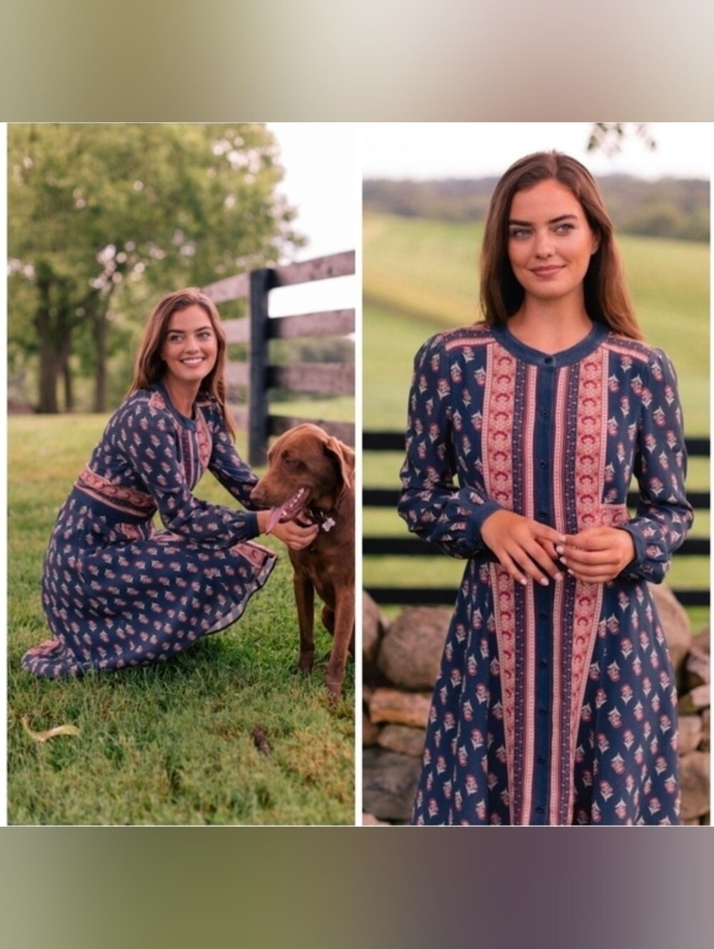 Gal meets Glam Carlene Print Button Front Long Sleeve Dress